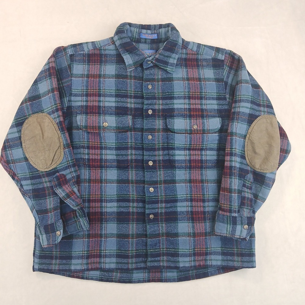 Vintage Pendleton Large Mens Flannel USA Elbow‎ Patches Short 23x24